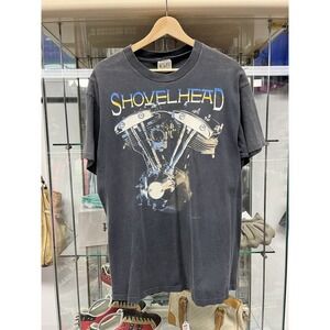 Vintage 90s Shovel Head Black Hills Biker Faded Black T Shirt Size Large